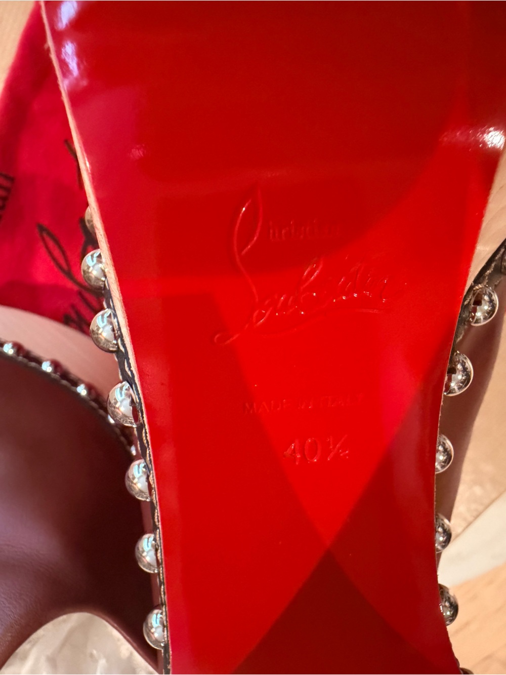 Christian Louboutin Burgundy Leather Studded Platform Clog - Picture 8 of 8